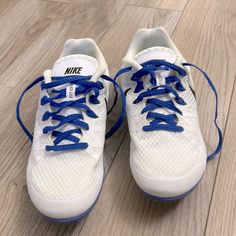 Size 7.5. Too Big For Me. Multi Use Nikes. White Running Shoes With Elastic Laces And Round Toe, White Running Shoes With Elastic Laces, Nike White Running Shoes With Laces, Nike White Running Shoes With Elastic Laces, Sporty Running Shoes With White Laces, Blue Sneakers For Sports With White Laces, Running Sneakers With White Laces And Round Toe, Blue Running Shoes With Laces For Light Sports, Sneakers With White Laces For Running