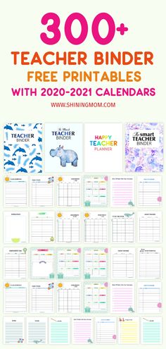 the teacher binder printables with 2020 - 21 calendars