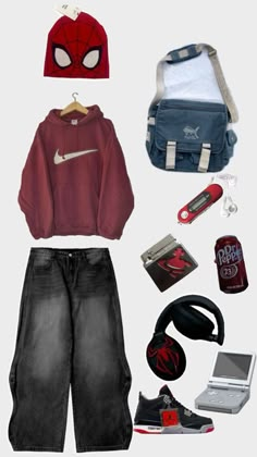 Christmas List Y2k, Skater Clothes Aesthetic, Spiderman Outfit Ideas, Skate Outfit Men, Winter Fits For School, Outfit Ideas For Guys, Fits Y2k, Tuff Fits