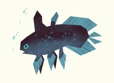 an illustration of a fish with geometric shapes on it's body and back legs