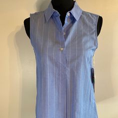 Super Cute For Warm Sunny Days Or Just When You Need A Pick Me Up. Super Cute With Paired With A Jacket Or Cardigan. Roomy Fit Fitted Blue Tank Top With Button Closure, Blue Cotton Tank Top For Work, Classic Summer Tank Top With Buttons, Blue Sleeveless Tank Top With Button Closure, Light Blue Fitted Sleeveless Blouse, Fitted Sleeveless Light Blue Blouse, Blue Cotton Buttoned Tank Top, Sleeveless Blue Blouse For Work, Blue Sleeveless Tank Top For Work