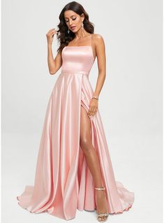 JJ's House Satin Square <=200 Fall Spring Summer Winter A-line General Plus Leg Slit Crossed Straps Simple Beautiful Back Modest Prom Dresses Pearl Pink Height:5.8ft（176cm） Bust:32in（82cm）Waist:24in（61cm）Hips:35in（89cm） No Sweep Train Pink Model Name:Ulia  Height:5. #JJ's House #Satin #Square #<=200 #Fall #Spring #Summer #Winter #Aline #General #Plus #LegSlit #CrossedStraps #Simple #BeautifulBack #ModestPromDresses #PearlPink #No #SweepTrain #Pink Prom Dresses With Straps Modest, Pink Aline Prom Dress, Super Cute Prom Dresses, Pink Bridesmaid Dress Plus Size, Light Pink Floor Length Dress, Shiny Pink Prom Dress, Light Pink Prom Dress Long Simple, Long Simple Prom Dresses, Sweet Sixteen Dresses Long Simple