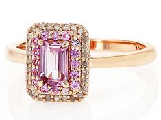 0.60ctw Rectangular Octagonal Color Shift Garnet With 0.60ctw Round Pink Sapphire And 0.11ctw Round White Diamond 10k Rose Gold Ring. Measures Approximately 0.36"L x 0.43"W. Pink Gemstone Ring, Pink Gemstones, Garnet Gemstone, I Love Jewelry, Faceted Gemstones, Cultured Pearls, Pink Sapphire, White Diamond, Gemstone Colors