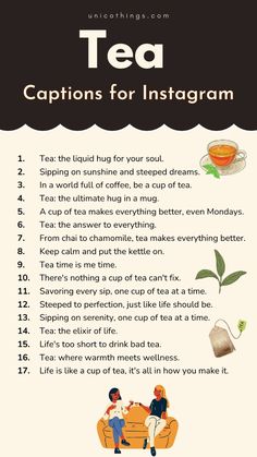 a poster with the words tea captions for instagram