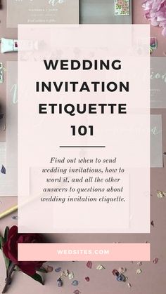 wedding stationery etiquette 101 with flowers and confetti on the table