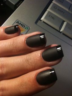 Black Colored French Manicure Black French Manicure, Nagellack Trends, Matte Black Nails, Matte Nail Polish, Black Nail Polish, Nail Polish Trends, Orange Nails, Nailed It, Manicure Y Pedicure