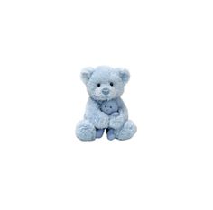 a blue teddy bear sitting on top of a white background