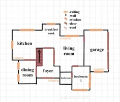 a floor plan for a house with different rooms and zones to put in the kitchen