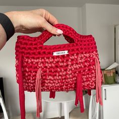 🧶Handmade crochet bag from tshirt yearns in red/ coral colours.  Length: 26x19cm Coral Crochet, Handbags Handmade, Handmade Crochet Bags, Tote Bag Patters, Red Bag, Handbag Pattern, Red Coral, Coral Color, Handmade Crochet