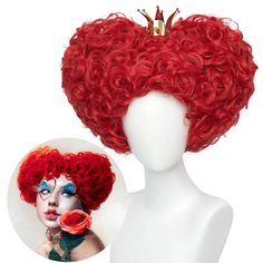 PRICES MAY VARY. UPGRADE: The red heart wig is fuller and will not be squeezed out of shape HEAD SIZE: PLEASE NOTE that this wig is one-size-fits-all due to its styling and is not adjustable. If your head circumference is significantly larger or smaller than average, please consider your purchase carefully. The package includes a metal comb to secure the wig and prevent it from loosening or falling off PACKAGE INCLUDE: 1x red wig + 1x crown + 1x wig cap MATERIAL: Synthetic fibers. Can be re-styl Red Curly Hair, Halloween Wigs, Short Curly Wigs, Curly Hair Wig, Red Queen, Wigs Online, Costume Wigs, Brazilian Human Hair, Short Curly Hair