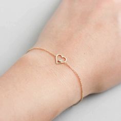 Heart Bracelet, Gold Heart Bracelet, Gold Diamond Bracelet, White Diamond Bracelet, Dainty Gold Brac Dainty 14k Gold Hypoallergenic Bracelet, Dainty Delicate Chain Bracelets For Valentine's Day, Dainty Delicate Chain Bracelet For Valentine's Day, Dainty 14k Gold Bracelet, Adjustable Delicate Heart Bracelet, Simple 14k Yellow Gold Bracelets, Elegant Hypoallergenic Heart Bracelet For Everyday, Elegant Everyday Hypoallergenic Heart Bracelet, Elegant Heart Bracelet With Delicate Chain As Gift