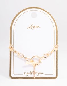 Gift your nearest and dearest an affordable gift to remember! Explore memorable gifts from our Value Gifting collection and spoil your loved ones for the festive season. Choose from timeless pendant necklaces, beloved bracelets or our versatile collection of jewellery sets that have it all. | Lovisa Gold Open Circle and Bar Cross Bracelet Lovisa Bracelet, Lovisa Jewellery, Circle Bar, Jewellery Sets, Spoil Yourself, Cross Bracelet, Affordable Gifts, Favorite Rings, Memorable Gifts