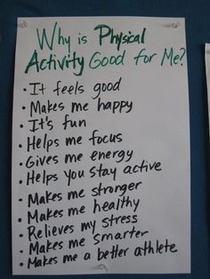 a piece of paper with writing on it that says why is physical activity good for me?