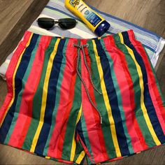 Look Hot In These New, High Quality Boardies Apparel Swim Trunks. -Nwt -100% Soft, Quick-Dry Polyester -Pockets! Two Side Pockets, One Back Pocket With Premium Velcro -Soft Mesh Branded Lining -Great Tailored Fit - Super Comfortable, Great Shape -Size M - Classic Mid-Length -32” Elastic Waist, 15” Outseam, 4.7” Inseam, 12.6” Leg Opening -Retail $79 Multicolor Cotton Swim Trunks For Summer, Vibrant Summer Swim Bottoms, Vibrant Summer Swimming Bottoms, Multicolor Cotton Swim Trunks For Beach Season, Vibrant Multicolor Swim Bottoms, Red Cotton Swim Trunks For The Beach, Red Cotton Swim Trunks For Beach, Colorful Casual Bottoms For Vacation, Colorful Casual Vacation Bottoms