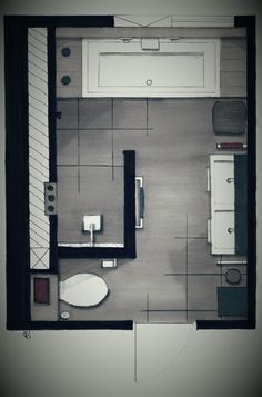 an overhead view of a bathroom with toilet, sink and bathtub in the floor plan