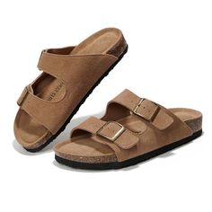 PRICES MAY VARY. Premium Quality Material - Experience the perfect blend of style and comfort with Project Cloud's Womens Flat Sandals. Made with 100% genuine leather, these sandals offer a premium quality that guarantees durability and long-lasting use. Comfortable Fit - The adjustable two straps of these women's flat sandals provide a secure and custom fit, enhancing comfort for all-day wear. They feature adjustable two straps for a personalized fit and a 100% natural cork foot bed that provid Closed Toe Footbed Sandals With Adjustable Strap For Vacation, Adjustable Strap Slip-on Footbed Sandals For Vacation, Comfortable Double Strap Sandals For Vacation, Closed Toe Footbed Sandals With Buckle For Vacation, Casual Double Strap Wedge Sandals For Beach, Slip-on Footbed Sandals With Adjustable Strap For Beach, Comfortable Double Strap Footbed Sandals For Summer, Flat Leather Footbed Sandals For Beach, Flat Heel Footbed Sandals With Buckle Closure For Vacation