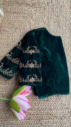 Green micro velvet hand worked blouse - Threads Green Velvet Blouse, Hand Worked Blouse, Velvet Blouse Design, Green Blouse Designs, Worked Blouse, Traditional Blouse Designs, Velvet Blouse, Hand Work Blouse, Elegant Blouse Designs