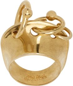 Jean Paul Gaultier - Gold Multiple Loops Ring Charm Rings Dangle, Vintage Assemblage Jewelry, Vintage Jewlery, Vintage Designer Jewelry, Vintage Jewelry Art, Assemblage Jewelry, Discount Jewelry, Large Ring, Charm Rings