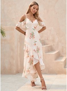 JJ's House No Ruffle Floral Print Chiffon Asymmetrical Maxi V-Neck Spring Summer A-line Yes Pearl Pink S Height:5.7ft(174cm) Bust:33.5in(85cm) Waist:26in(66cm) Hips:36in(91cm) Dress. #JJ's House #No #Ruffle #FloralPrint #Chiffon #Asymmetrical #Maxi #VNeck #Spring #Summer #Aline #Yes #PearlPink #S #Dress Pastel Floral Dress Bridesmaid, Outdoor Wedding Attire For Guests, Floral Chiffon V-neck Dress For Garden Party, Chic Floral V-neck Chiffon Dress, Floral V-neck Chiffon Dress With Ruffles, Floral Print A-line Chiffon Dress For Garden Party, Spring Floral Print V-neck Chiffon Dress, Outdoor Wedding Attire, Floral Dress Summer Casual