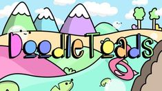 an animated cartoon with the words doodleheads in front of mountains and trees