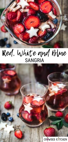 red, white and blue sangria with berries in it