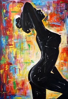 an abstract painting of a woman in black