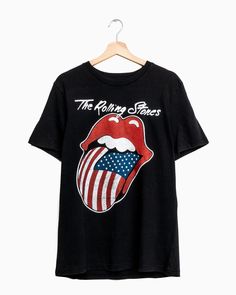 You'll Finally be Getting "Satisfaction" in this Awesome American Flag Rolling Stones Tongue T-Shirt! Unisex sizing, Perfect Tee for Men & Women! Vintage Print with the Classic Stones Logo! Super Soft, Black Unisex Tee Shirt! This Tee is Officially Licensed. 100% Cotton Rolling Stones Band, Trendy Clothes For Women, Off Black, Pop Up Shop, Usa Flag, Online Retail, Rolling Stones, Black Tee, Boutique Clothing