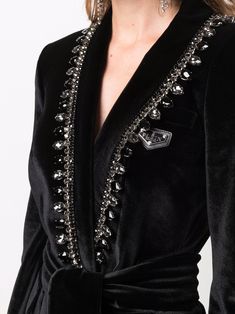 Philipp Plein logo-plaque Velvet Blazer Dress - Farfetch Philipp Plein Dress, Velvet Blazer Dress, Blazer Dress Black, Velvet Blazer Women, Abaya Designs Latest, Embellished Clothing, Capsule Outfits, Abaya Designs, Arab Fashion