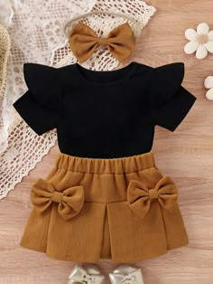 Black  Collar   Colorblock  Embellished Medium Stretch  Baby Girls Clothing Baby Niece, Sewing Baby Clothes, Mom Outfit, Top With Bow, Baby List, Toddler Clothing