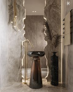 a modern bathroom with marble walls and flooring