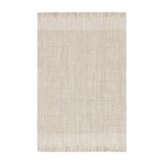 a beige rug with fringes on the bottom and side, against a white background