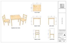 the plans for a small table and chairs are shown in this drawing, which shows how to