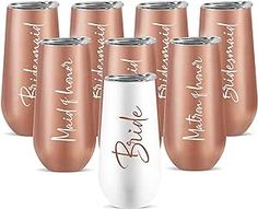 six personalized wine tumblers with names on them