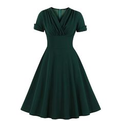 Hemline / Train:Midi; Season:Spring,Summer; Sleeve Length:Short Sleeve; Look After Me:Wet and Dry Cleaning,Washable,Machine wash; Gender:Women's; What's in the box:Dress; Types:Swing Dress,A-Line Dress,Dress; Style:Retro Vintage,1950s; Elasticity:Micro-elastic; Occasion:Party,Date; Material:Polyester; Age Group:Adults'; Characters:Audrey Hepburn; Pattern:Solid Color; Neckline:V Neck; Listing Date:01/29/2024 60s Prom, Vestidos Pin Up, Housewife Dress, Cocktail Vintage, Midi Skater Dress, Vintage Dresses 50s, Swing Dance, 60s Vintage, Cocktail Event