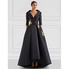 Silhouette:A-Line; Hemline / Train:Floor Length; Closure:Zipper UP; Built-In Bra:Yes; Embellishment:Appliques,Beading; Fabric:Satin; Sleeve Length:Long Sleeve; Tips:Colors may vary slightly due to different monitor settings,Professional dry cleaner only; Boning:No; Style:Elegant; Occasion:Carnival,Formal; Neckline:V Neck; Front page:Evening Gown; Listing Date:06/29/2024; Bust:null; Hips:null; Hollow to Floor:null; Waist:null; Features:Pocket Prom Dress With Pockets, Black Mother Of The Bride Dress Classy, Evening Dresses Elegant Long, Inaugural Ball Gowns, Black Long Formal Dresses, Vintage Gala Dress, Formal Pantsuit, Power Dress, Formal Evening Dress