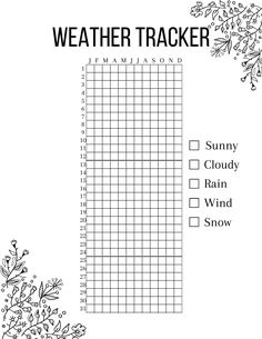 Daily Weather Tracker Chart Printable | New Year Weather Graph | Great for classroom, homeschool, or personal use | 8.5x11 PDF Monthly Weather Tracker Printable, Rate My Day Tracker, Study Tracker Template, Daily Tracker Ideas, Journal Weather Tracker, Weather Tracker Printable, Journal Tracker Printable, Daily Tracker Printable