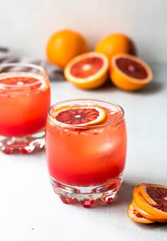 blood orange mocko cocktail is garnished with grapefruit and served in glasses