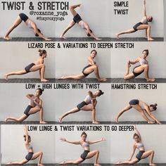 a woman doing yoga poses in different positions