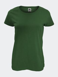 - Crew neck t-shirt with self-fabric back neck tape - Shaped side seams for a feminine fit - Produced using Belcoro yarn for a cleaner, more stable print area - Fine knit gauge for enhanced printability | Fruit of the Loom Womens/Ladies Short Sleeve Lady-Fit Original T-Shirt - Bottle Green Ladies Short, Bottle Green, Fine Knit, The Loom, Fruit Of The Loom, White Undershirt, Loom, Heather Grey, Neck T Shirt