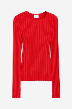 Fitted top in a fine rib knit with a round neckline and long sleeves. Raw edges at cuffs and hem. Style Chunky Loafers, Loafers Outfit Ideas, Chunky Loafers Outfit, Loafers Outfit, Chunky Loafers, Rib Knit Top, Oversized Denim Jacket, Fitted Top, Feminine Dress