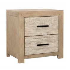 the two drawers are made from wood and have black handles