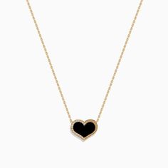 Effy Eclipse 14K Yellow Gold Onyx and Diamond Heart Necklace Black Heart Pendant Jewelry For Formal Occasions, Black Necklaces For Anniversary On Valentine's Day, Black Necklace For Anniversary On Valentine's Day, Valentine's Day Black Necklace For Anniversary, Luxury Black Heart Pendant Necklace, Luxury Black Heart Pendant Jewelry, Black Heart-shaped Necklace For Formal Occasions, Black Heart-shaped Formal Necklace, Black Enamel Necklace For Anniversary