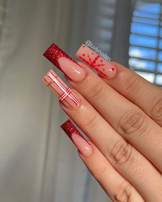 Red Acrylic Nails, Plaid Nails, White Acrylic Nails, Girly Acrylic Nails, French Tip Acrylic Nails, Long Acrylic Nails Coffin, Acrylic Nails Coffin Pink