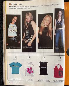 an open magazine with pictures of women's t - shirts