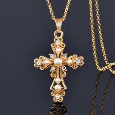 "Elegant, Beautiful Jeweled Cross and Chain, All Occasion Jeweled Piece, Very Delicate Pearls on an Elegant Detailed Design Cross. White and Yellow Gold Plated. Perfect for the Wedding Party, Bride, Bridesmaids. All Occasion Cross. Approx. Size 1 1/2\" x 1\", Chain is approx. 18\". Available in: Silver Tone w/Silver Tone Chain Gold Tone w/Gold Tone Chain" Infinity Cross, Ethiopian Jewelry, Mens Cross Necklace, Heart Rings, Pearl Necklace Wedding, Butterfly Kisses, Gold Cross Necklace, Gold Cross Pendant, Necklace Chain Lengths