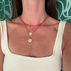 925 Sterling Silver Plate Necklace, Gold Plate Necklace, Red String Necklace, Minimal Red Necklace, - Etsy Puerto Rico Red Necklace With Charms And Round Pendant, Red Necklace With Round Pendant And Charms, Red Charms Necklace With Round Pendant, Red Pendant Jewelry With Charms, Red Charms Round Pendant Necklace, Red Charm Necklaces For Good Luck, Red Good Luck Charm Necklaces, Dainty Handmade Red Charm Necklaces, Dainty Red Charm Necklace For Everyday