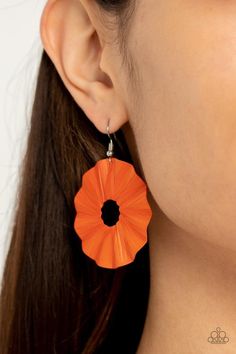 Paparazzi Accessories - Fan The Breeze - Orange Earrings - Bling by JessieK Orange Accessories, Copper Frame, Paper Earrings, Orange Earrings, Paparazzi Accessories, Jewelry Images, Paparazzi Jewelry, Purple Aesthetic, Modern Earrings