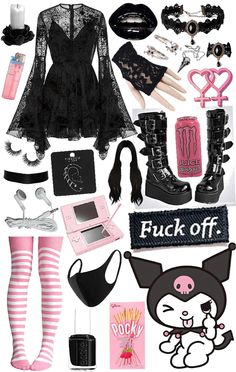 Pink Aesthetic Clothes Pastel Goth, Pink Goth Outfits Pastel Grunge, Kuromi Outfit Ideas, Kuromi Inspired Outfit, Draculaura Inspired Outfits, Pink Goth Outfits, Kawaii Goth Outfits, Kuromi Cosplay