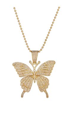 Let your jewelry set soar to new heights when you garner this stunning butterfly pendant necklace! Zirconia crystals dance around within this butterfly pendant to give the gold necklace a special glimmer. Coupled with the fact that this pendant sits on a unique beaded chain, this is a must have accessory for you! Product Details: Gold tone titanium CZ crystals Approx. 14" + 2" ext. length Clasp: lobster Big Butterfly Necklace, Gold Butterfly Pendant Necklace For Party, Gold Plated Butterfly Pendant Necklace, Party Butterfly Necklace With Adjustable Chain, Gold Plated Butterfly Charm Pendant Necklace, Gold Butterfly Charm Jewelry For Party, Crystal Jewelry With Butterfly Charm, Crystal Butterfly Charm Jewelry, Gold Butterfly Necklace For Party