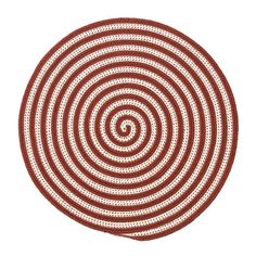 a red and white circular rug on a white background